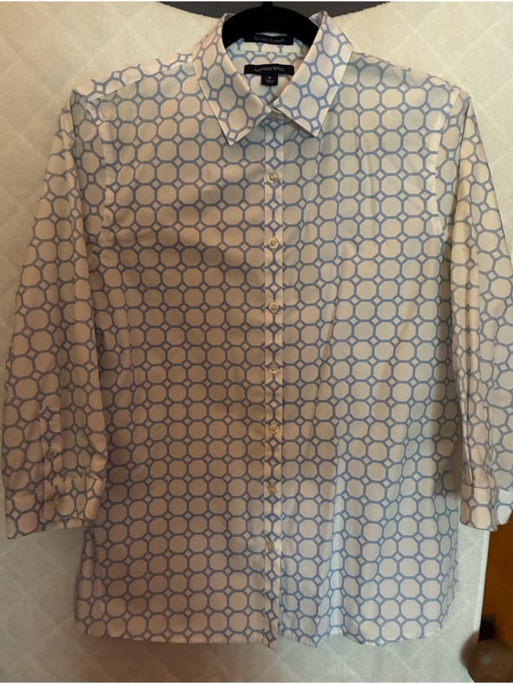 Lands' End Light Blue Geometric Button-Up Shirt